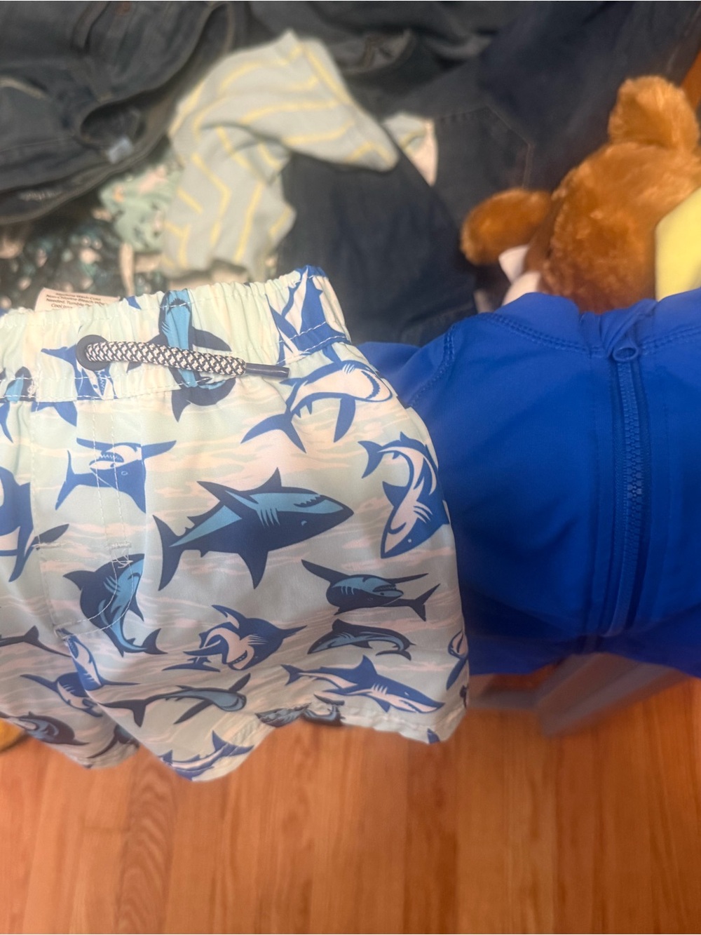 wonder nation Light Blue and Blue Shark Print Swim Trunks